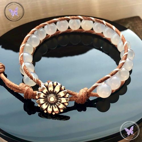 White Agate 8mm Wrap Natural Leather Bracelet